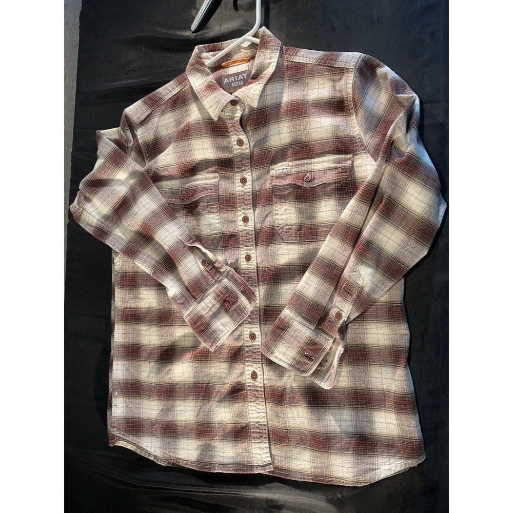 Ariat Rebar Women's Red Brown Dress Plaid Button Up Shirt Size Large Long Sleeve